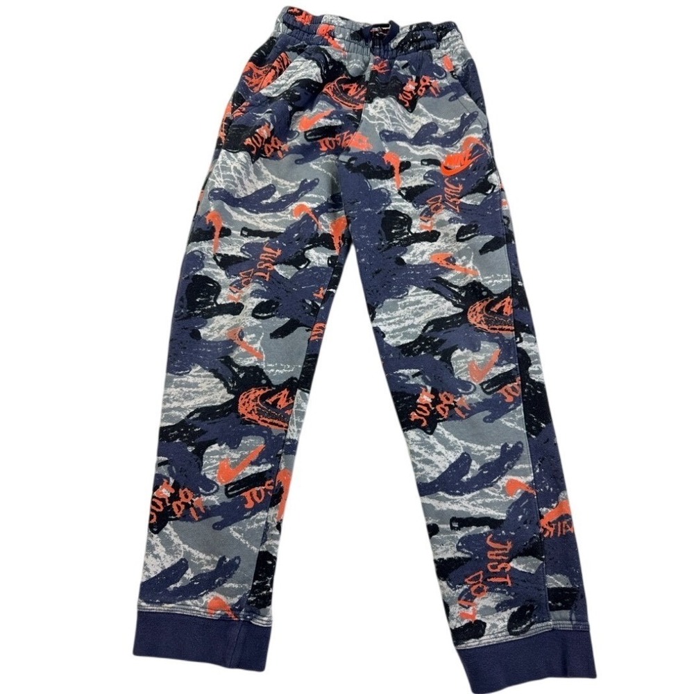 Nike Boys Large Camo Just Do It Fleece Jogger Pants Navy Orange wearable art
